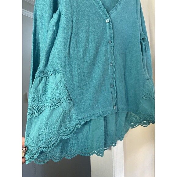 Soft Surroundings Size Small Lace Cardigan Buttons Cotton Blend Teal - Picture 3 of 9